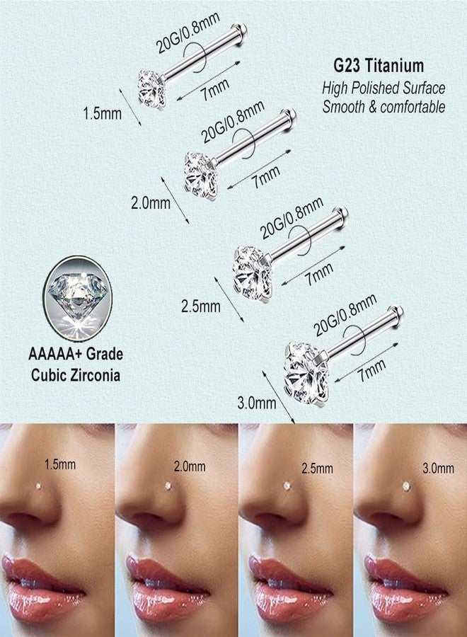 SEEDRILL G23 Titanium 20g Nose Rings Studs for Women Men,Hypoallergenic Nose Piercings Jewelry 1.5/2/2.5/3mm CZ L Shape Nose Rings 20 Gauge Straight Nose Studs Corkscrew Nose Screw Studs Silvery - Image 2
